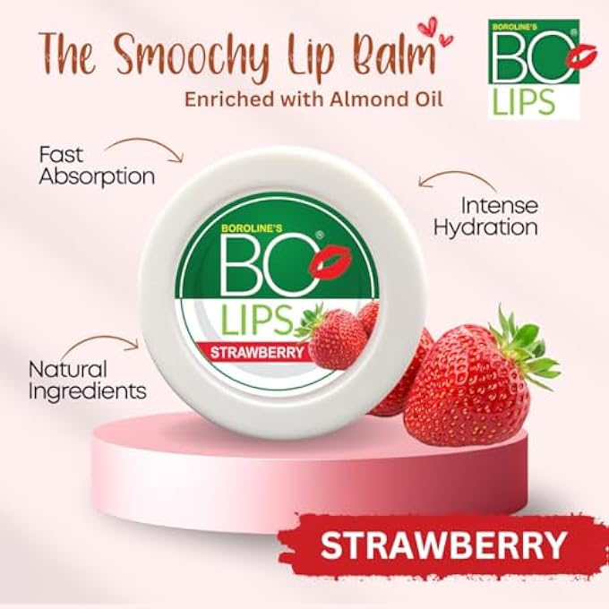 BOROLINE BO LIPS NOURISHING LIP BALM | STRAWBERRY, VANILLA, CHOCOLATE FLAVOUR WITH NATURAL ALMOND OIL | FOR GLOSSY SOFT LIPS (PACK OF 3) - Image 3